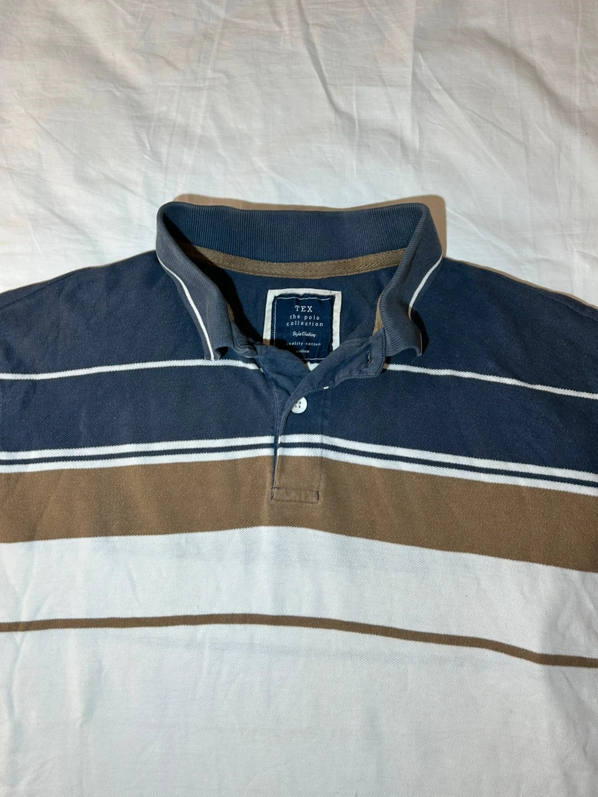 Vintage gestreept polo wit marineblauw tex – photo 3